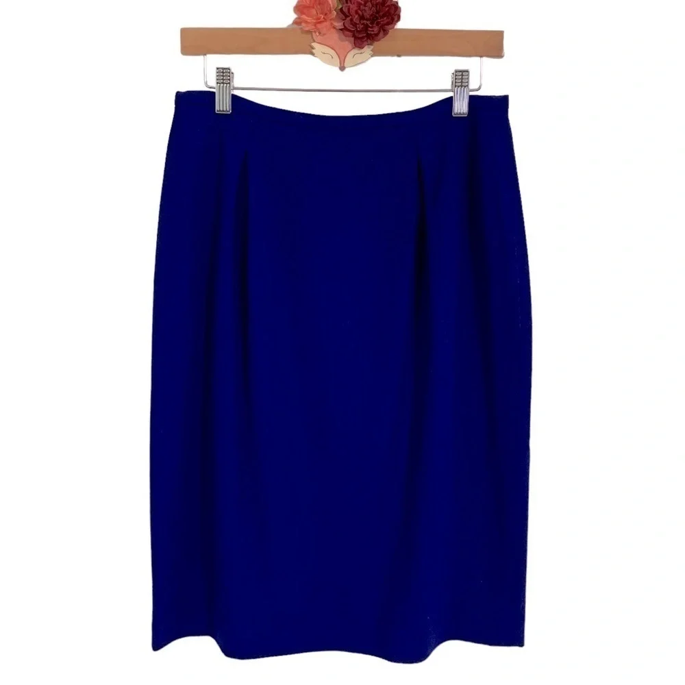 Lord & Taylor vintage skirt ultramarine blue wool pencil high waisted 80s